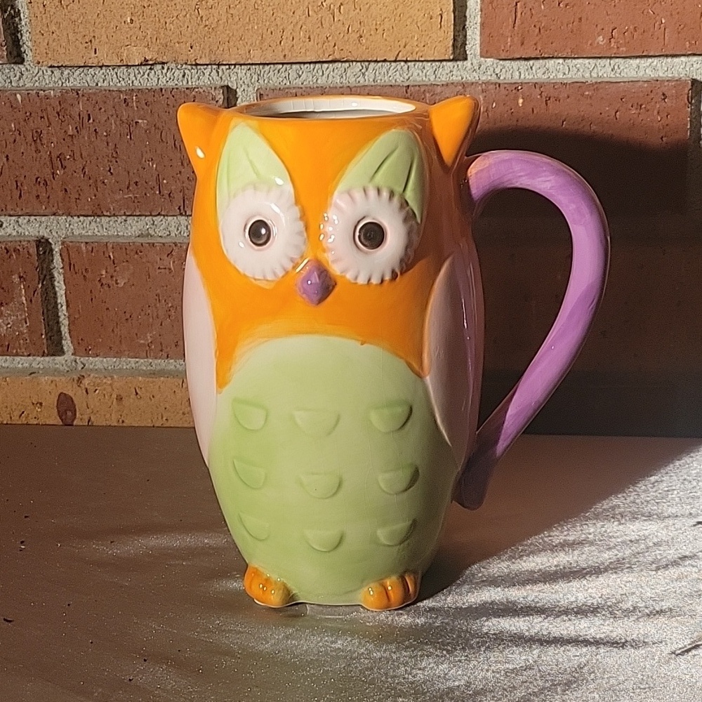 Colorful Owl Mug Green Purple Orange & White
